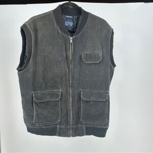 Men's‎ Vintage Large Tall Black Casual Quilted Corduroy Vest with Zipper